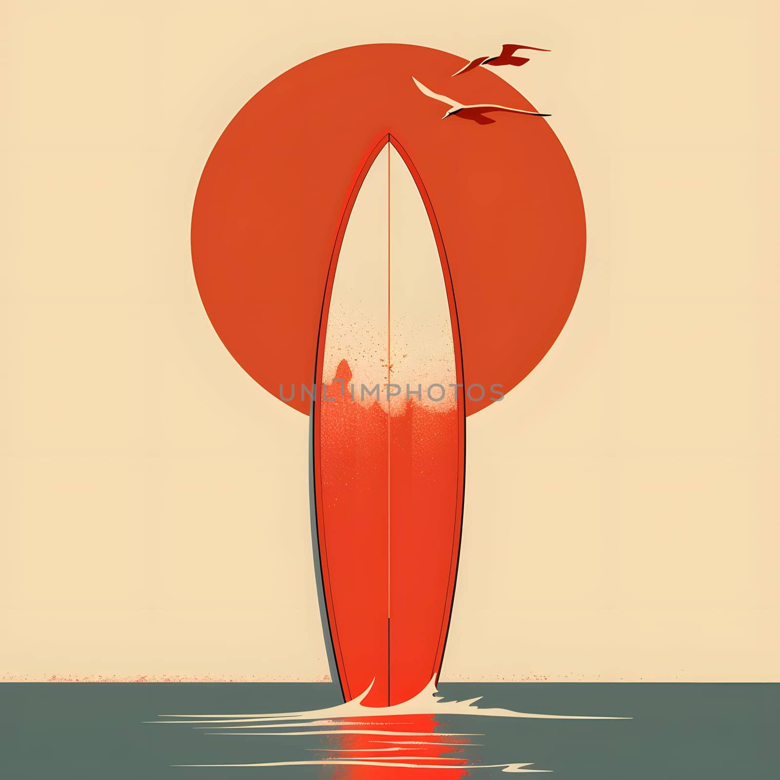 an illustration of a surfboard with the letter p in the background High quality