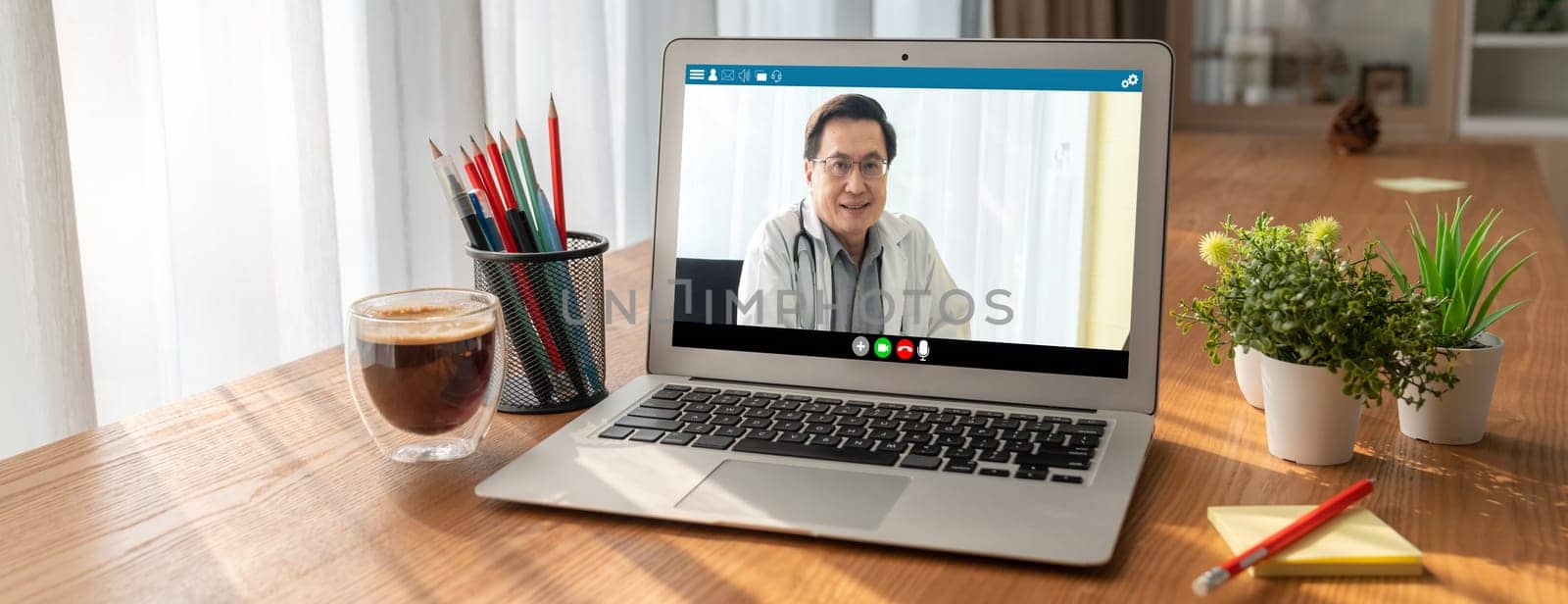 Doctor video call online by modish telemedicine software application for virtual meeting with patient