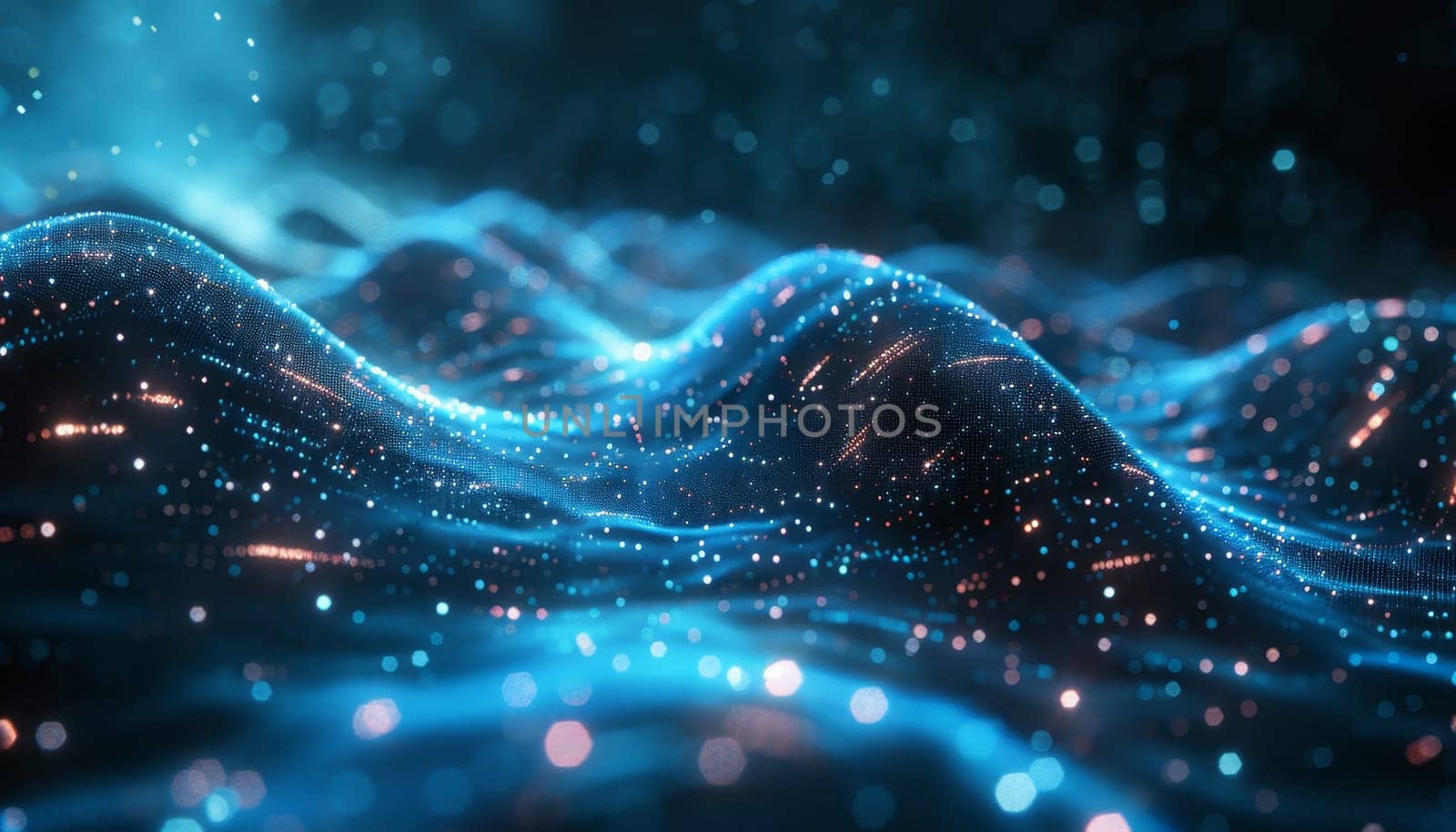 A blue and orange wave with a lot of dots by AI generated image by wichayada