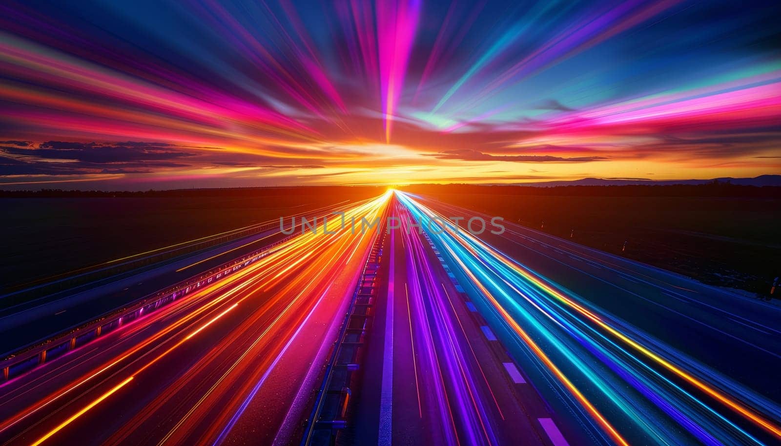 A colorful road with a bright sun in the sky by AI generated image by wichayada