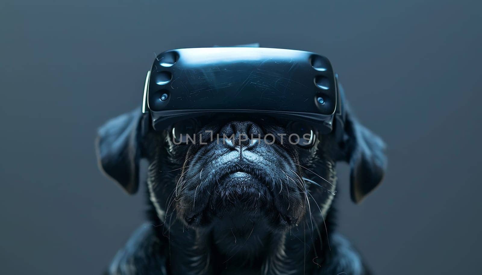 A black dog wearing a virtual reality headset by AI generated image by wichayada