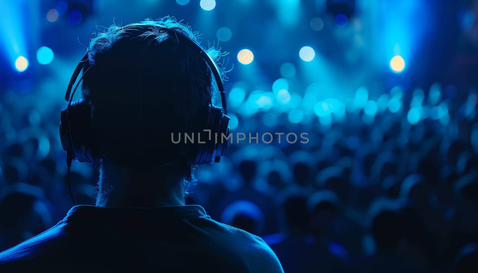 A DJ is playing music at a club with a crowd of people dancing by AI generated image.