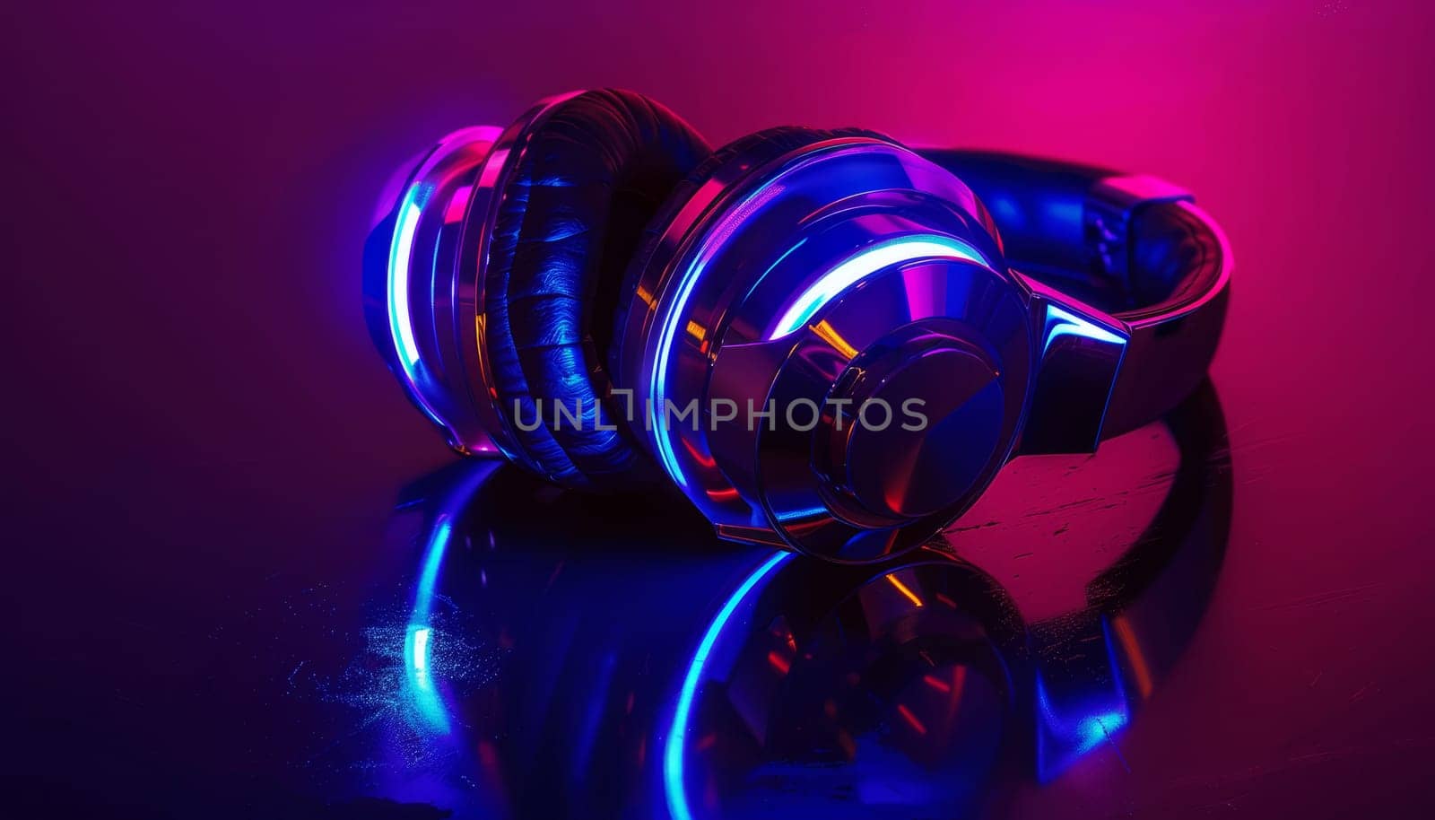 A pair of headphones with a blue and purple color scheme by AI generated image.