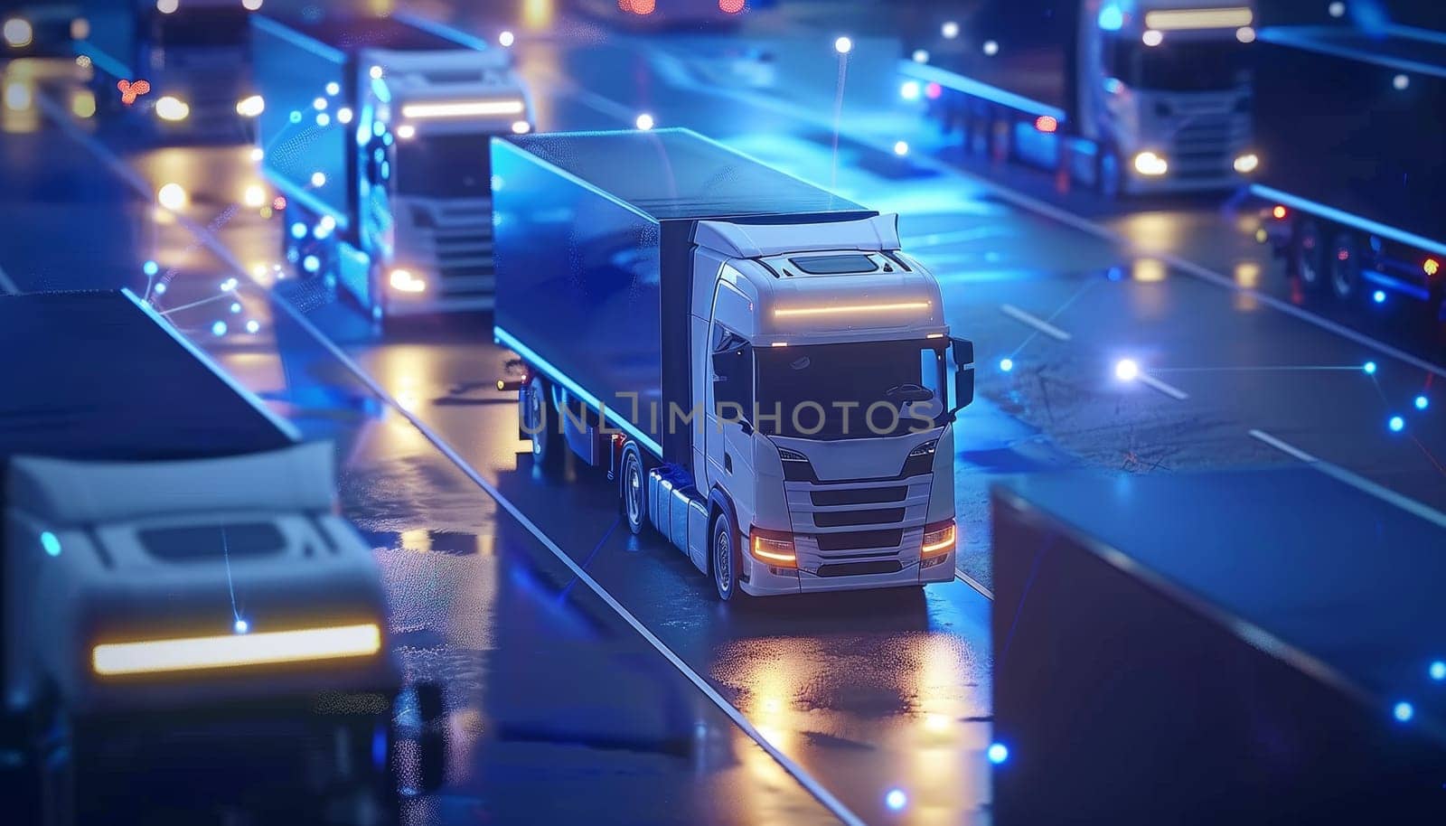 A truck is driving down a road with other vehicles in the background by AI generated image.