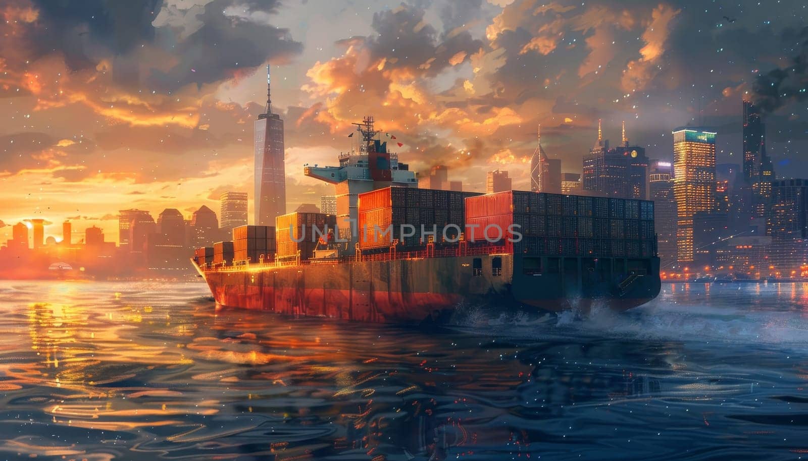 A large ship is sailing in the rain with a dark sky in the background by AI generated image.