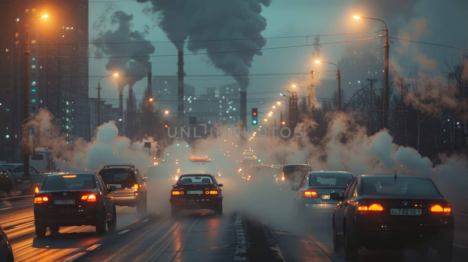 Urban Pollution Crisis, Heavy Traffic and Industrial Smoke in an Environmental Disaster Zone.