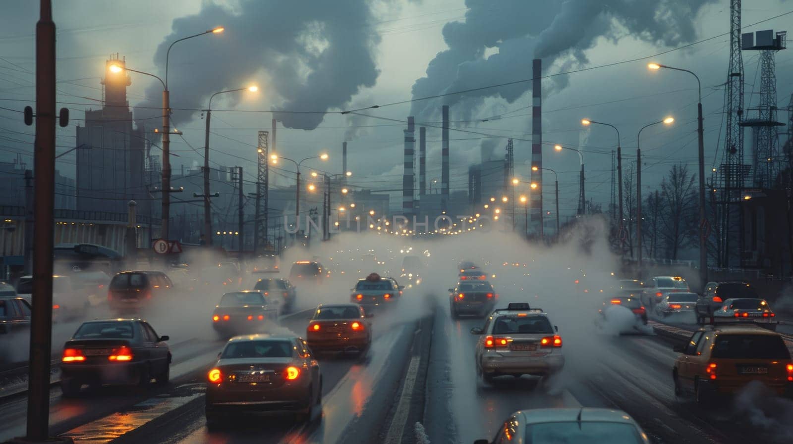 Urban Pollution Crisis, Heavy Traffic and Industrial Smoke in an Environmental Disaster Zone.