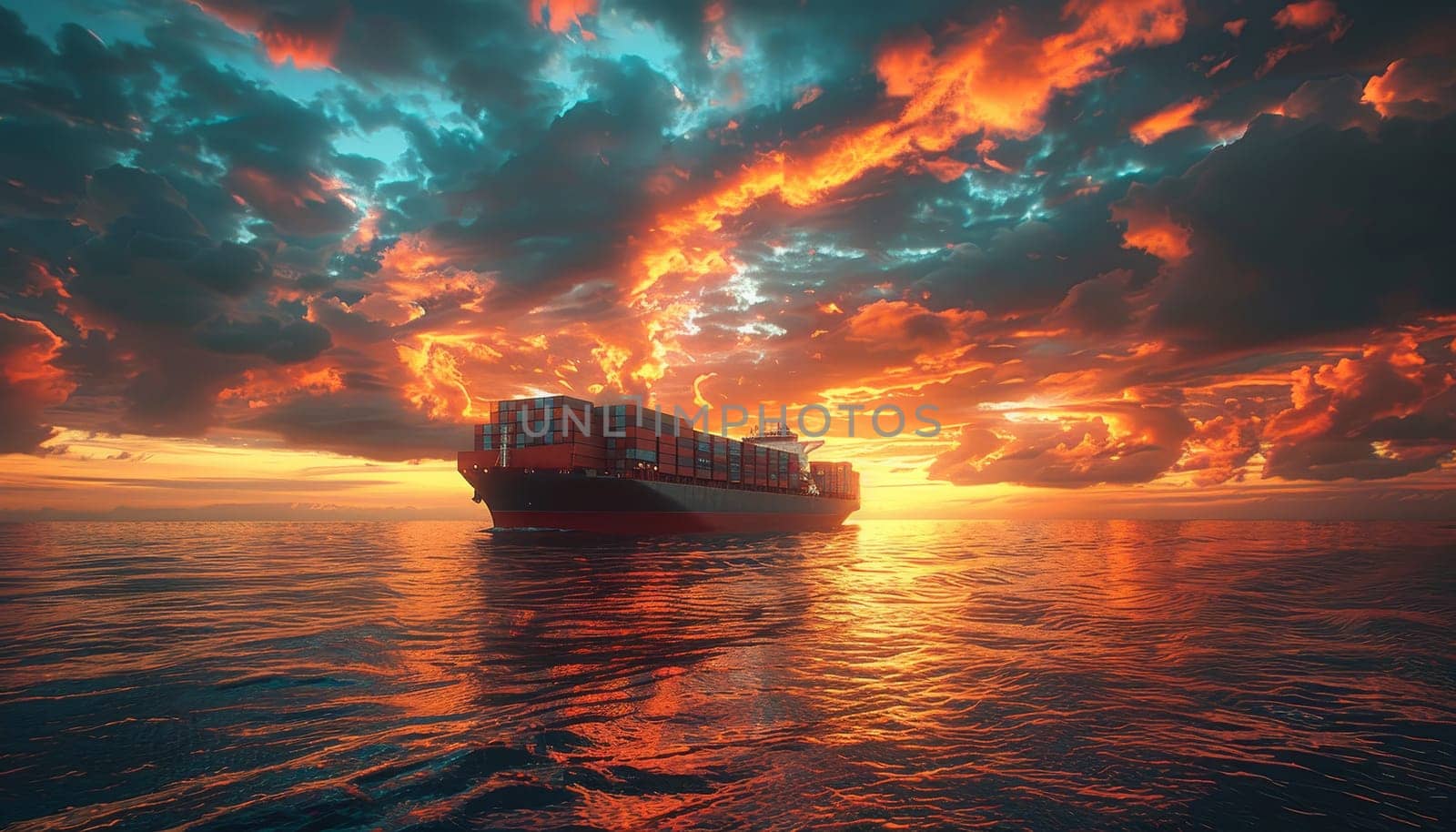 A large ship is sailing in the rain with a dark sky in the background by AI generated image.