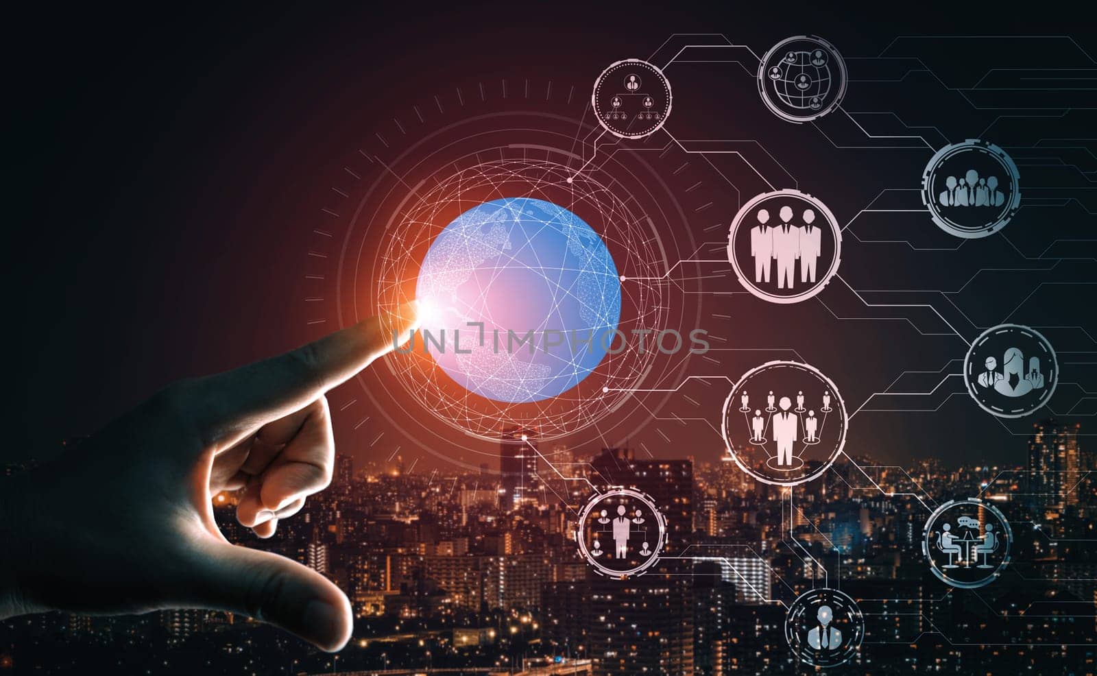 People network and global communication concept. Business people with modern interface of community linking many people around world by social media platform to connect international business. uds