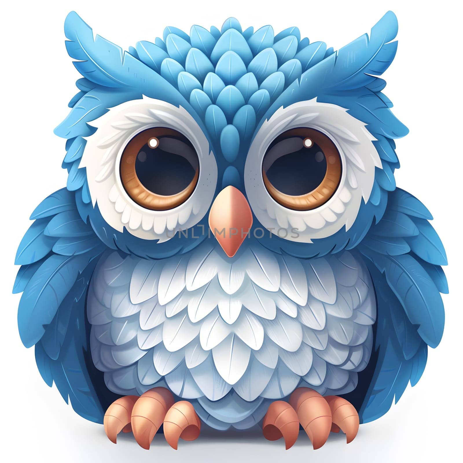 Head of blue owl with big eyes on white background by Nadtochiy