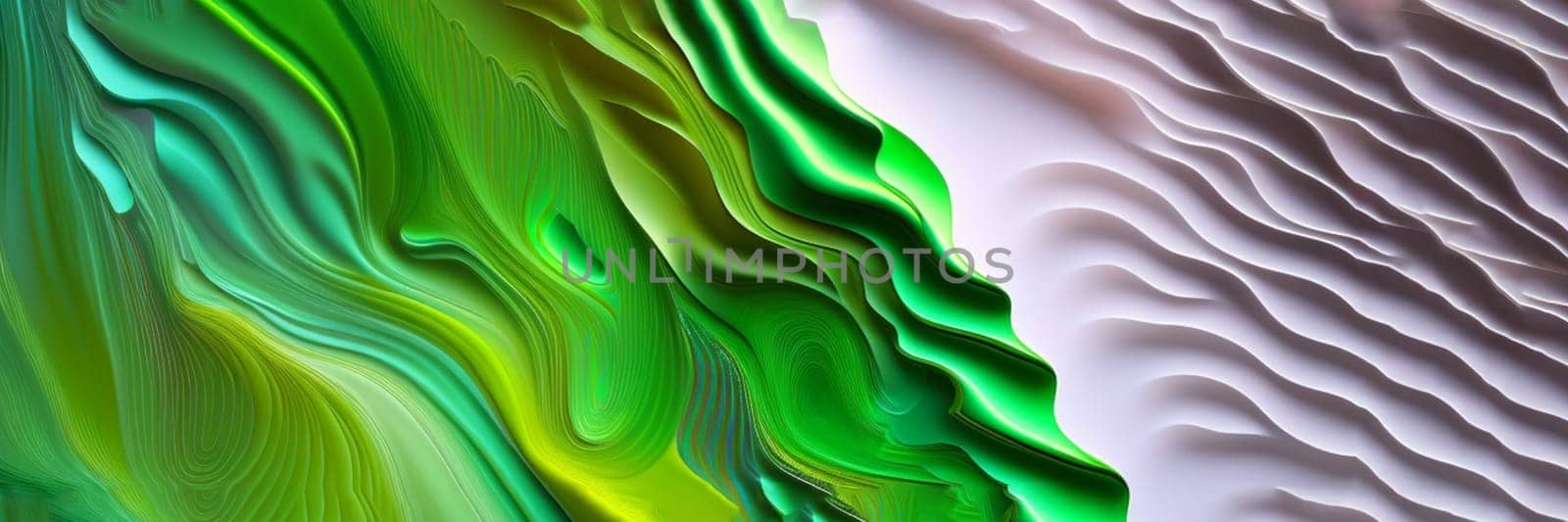 Spread-out acrylic paint. abstract background, made in the technique of fluid art. fashionable colorful background in green colors. Generative AI