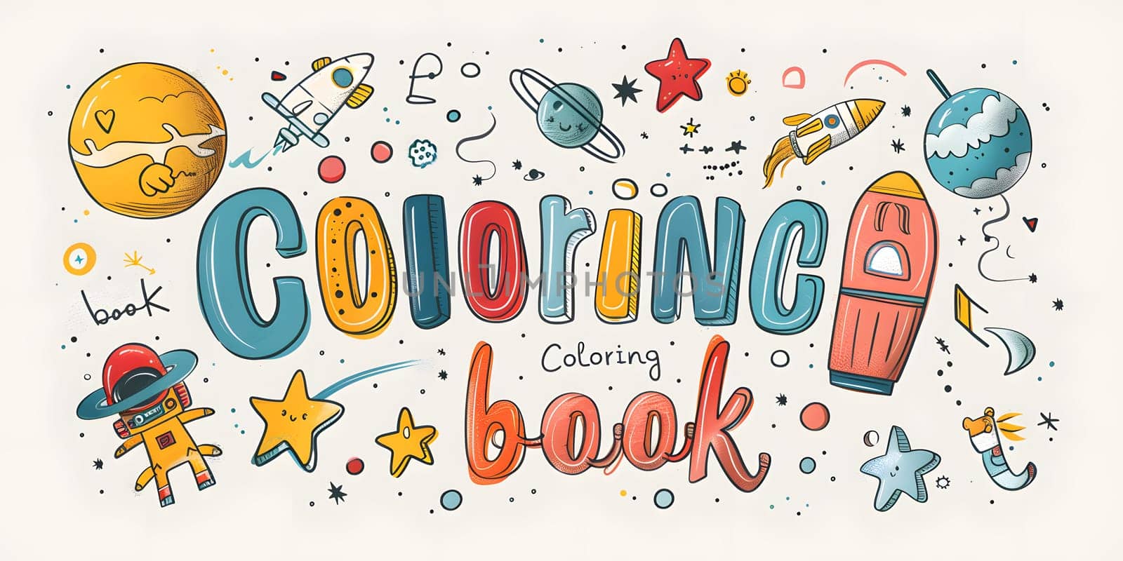 A vibrant logo featuring spacethemed illustrations, designed in a colorful palette to spark creativity. Perfect for a coloring book highlighting outer space