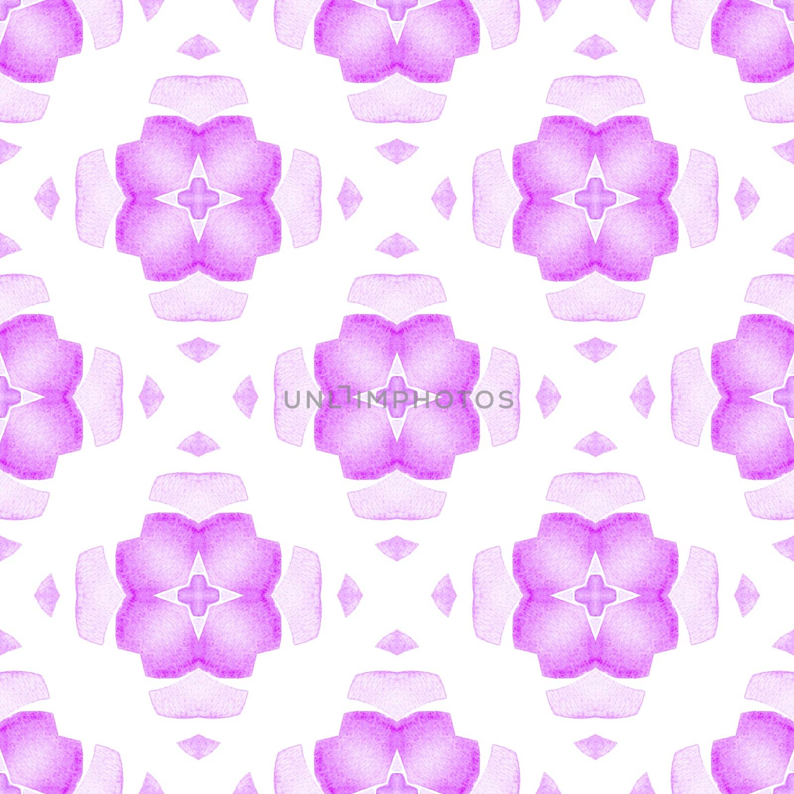 Watercolor ikat repeating tile border. Purple radiant boho chic summer design. Textile ready adorable print, swimwear fabric, wallpaper, wrapping. Ikat repeating swimwear design.
