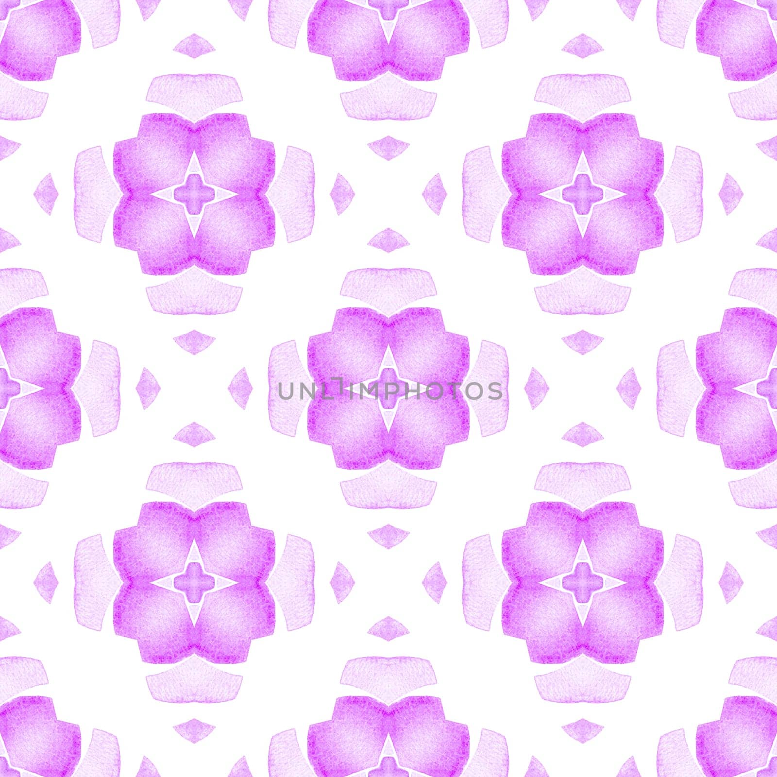 Watercolor ikat repeating tile border. Purple radiant boho chic summer design. Textile ready adorable print, swimwear fabric, wallpaper, wrapping. Ikat repeating swimwear design.