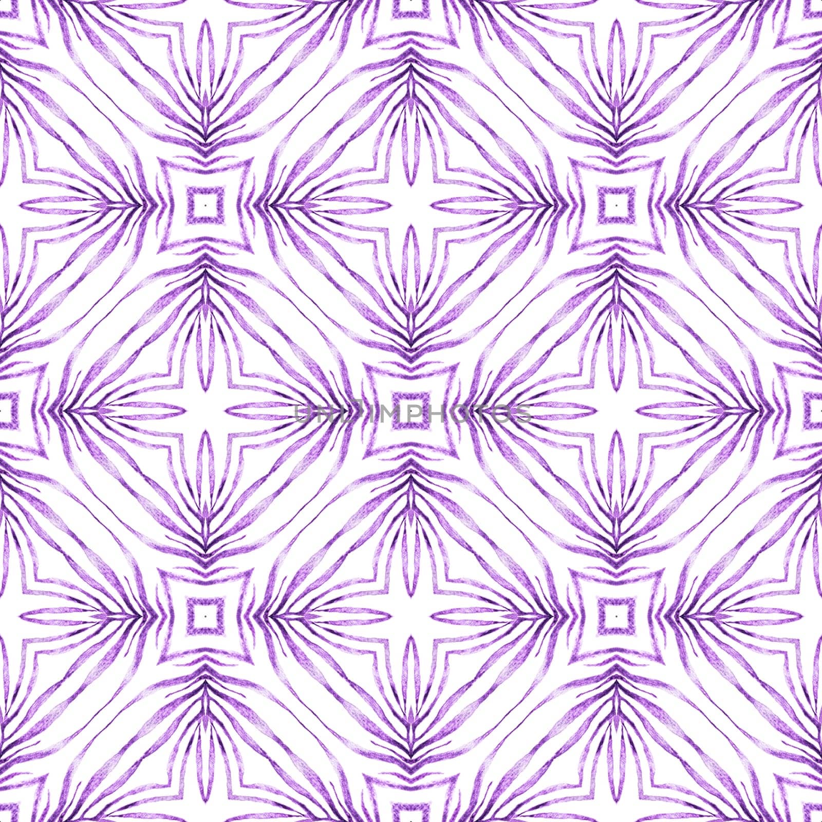 Textile ready charming print, swimwear fabric, wallpaper, wrapping. Purple brilliant boho chic summer design. Repeating striped hand drawn border. Striped hand drawn design.