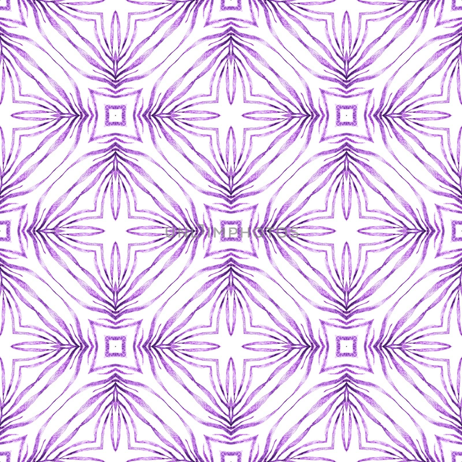 Textile ready charming print, swimwear fabric, wallpaper, wrapping. Purple brilliant boho chic summer design. Repeating striped hand drawn border. Striped hand drawn design.