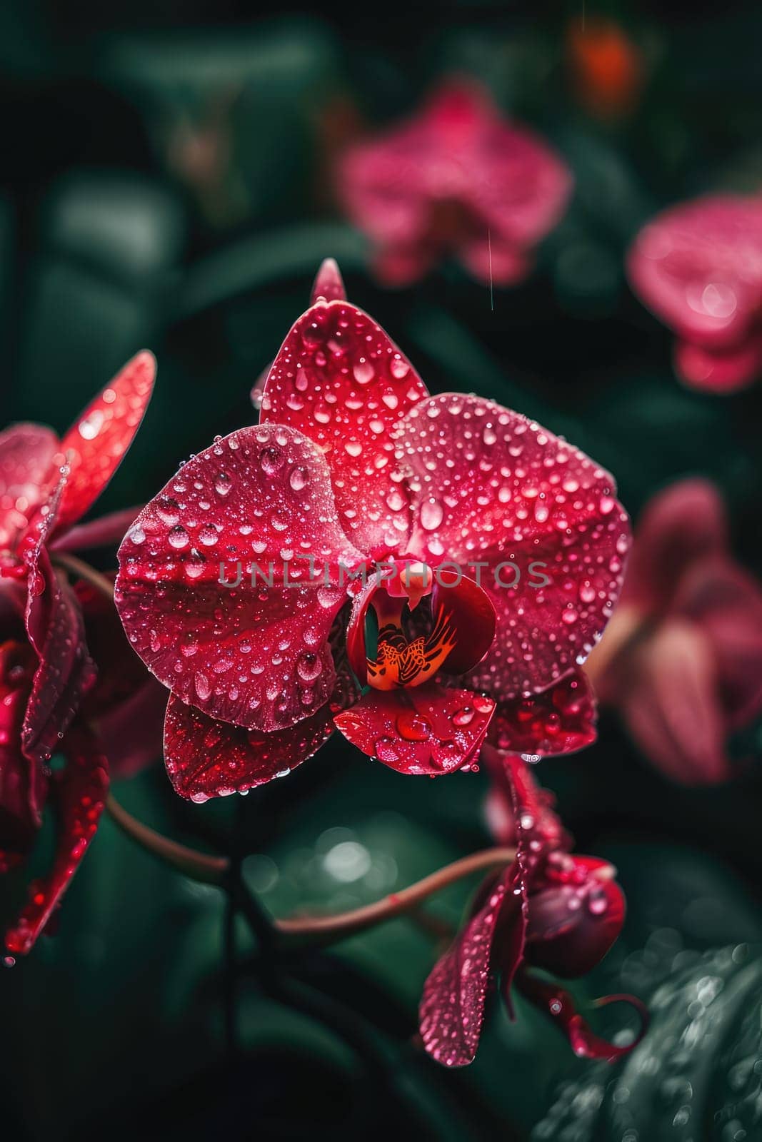 Close-up of a flower in drops of water. Selective focus. Nature.