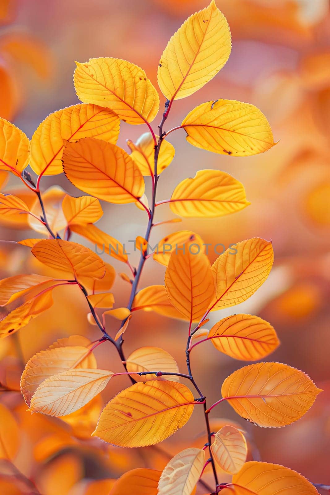 Tree branch with yellow leaves. Selective focus. Nature.