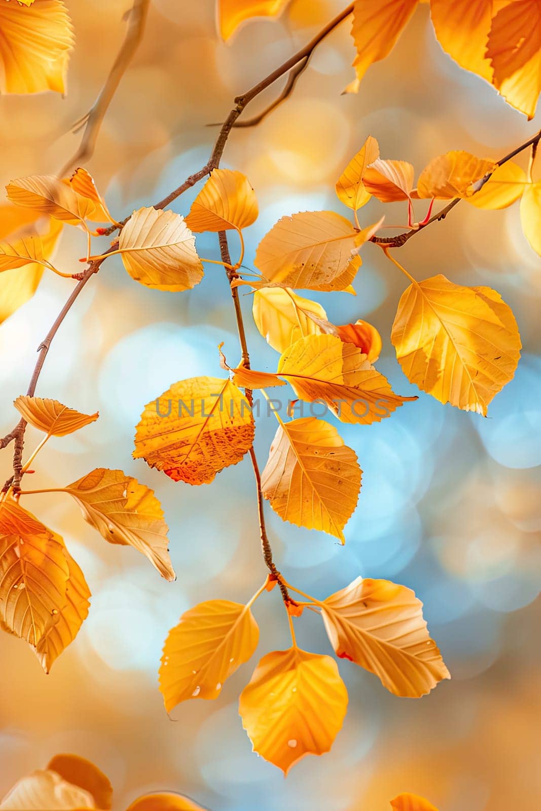 Tree branch with yellow leaves. Selective focus. Nature.