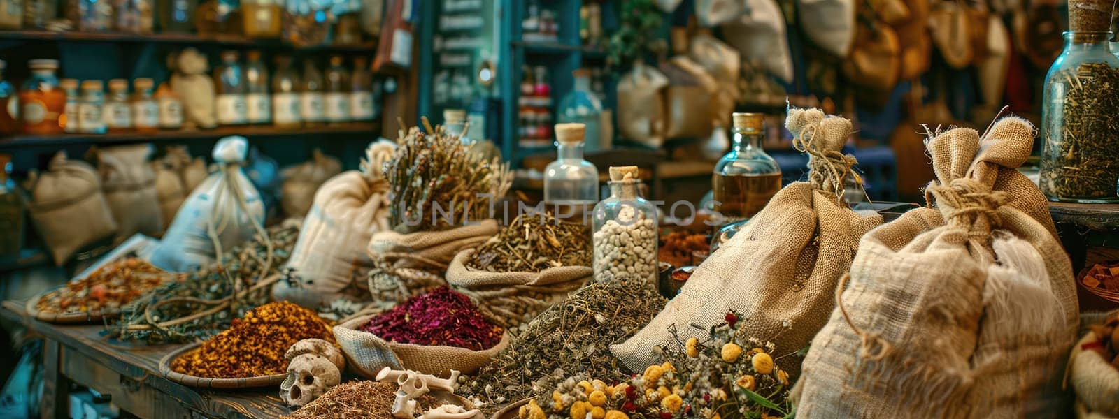 Dried flowers and herbs, infusions and decoctions on the market. Selective focus. nature.