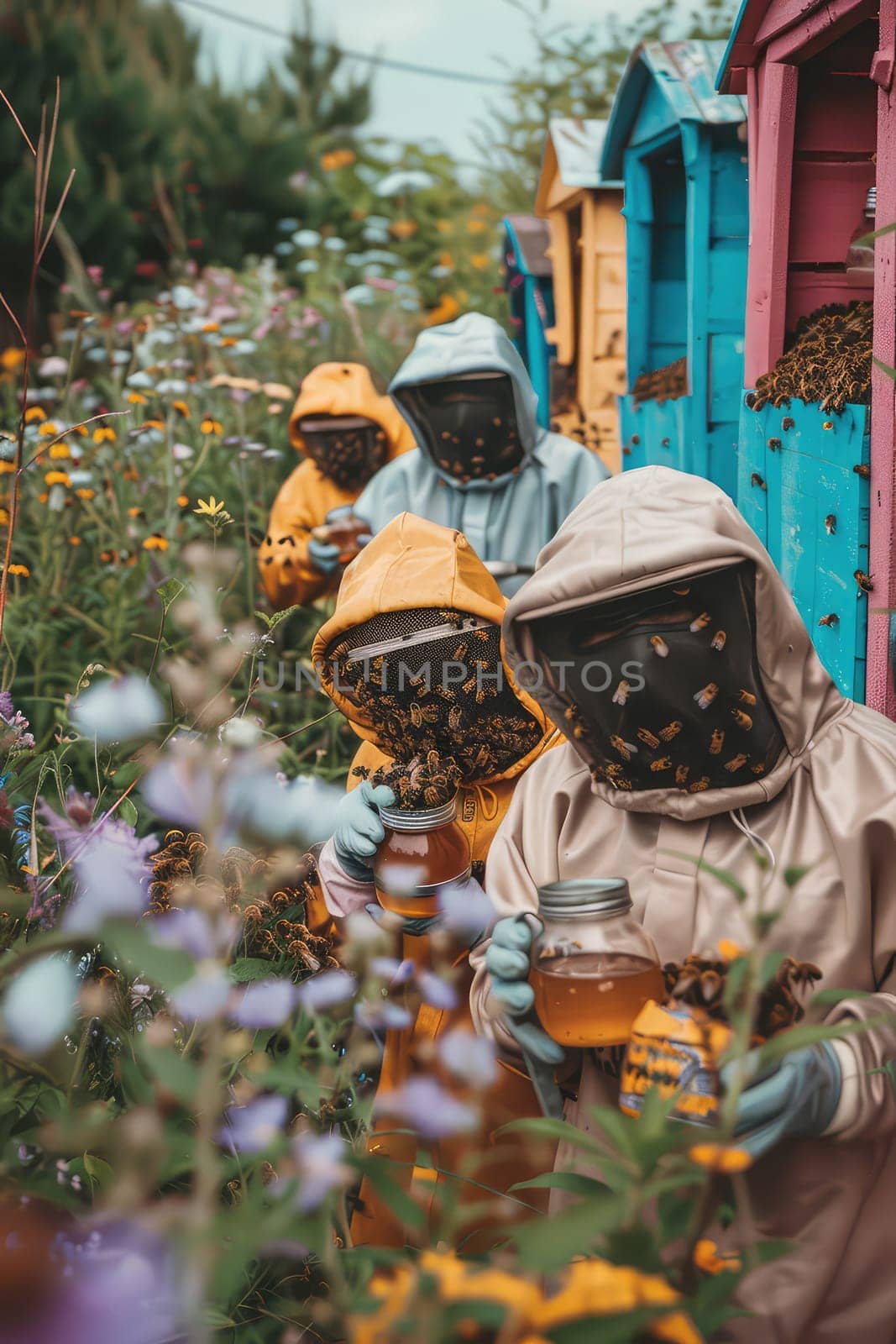 beekeeper in the apiary in a protective suit. Selective focus. nature.