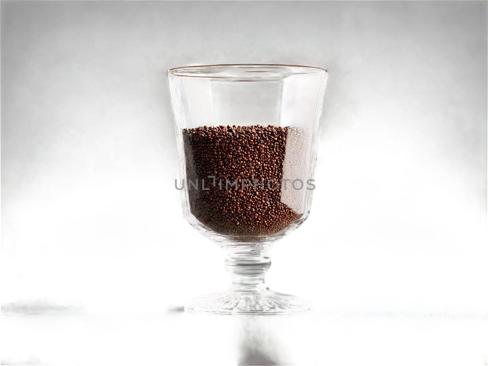 Instant coffee in a simple glass instant granules falling dynamic dissolve scene modern minimalist hero. Drink isolated on transparent background.