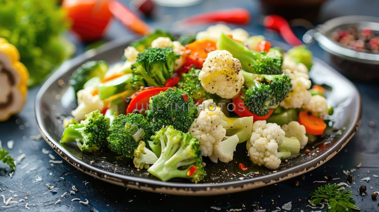 Cauliflower and broccoli salad. Selective focus. food.