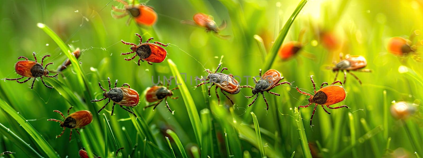 Tick in the park on the grass. Selective focus. Nature.