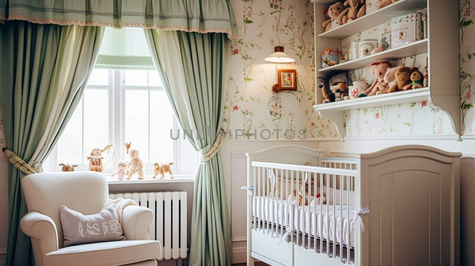 Baby room decor and interior design inspiration in beautiful English countryside style cottage