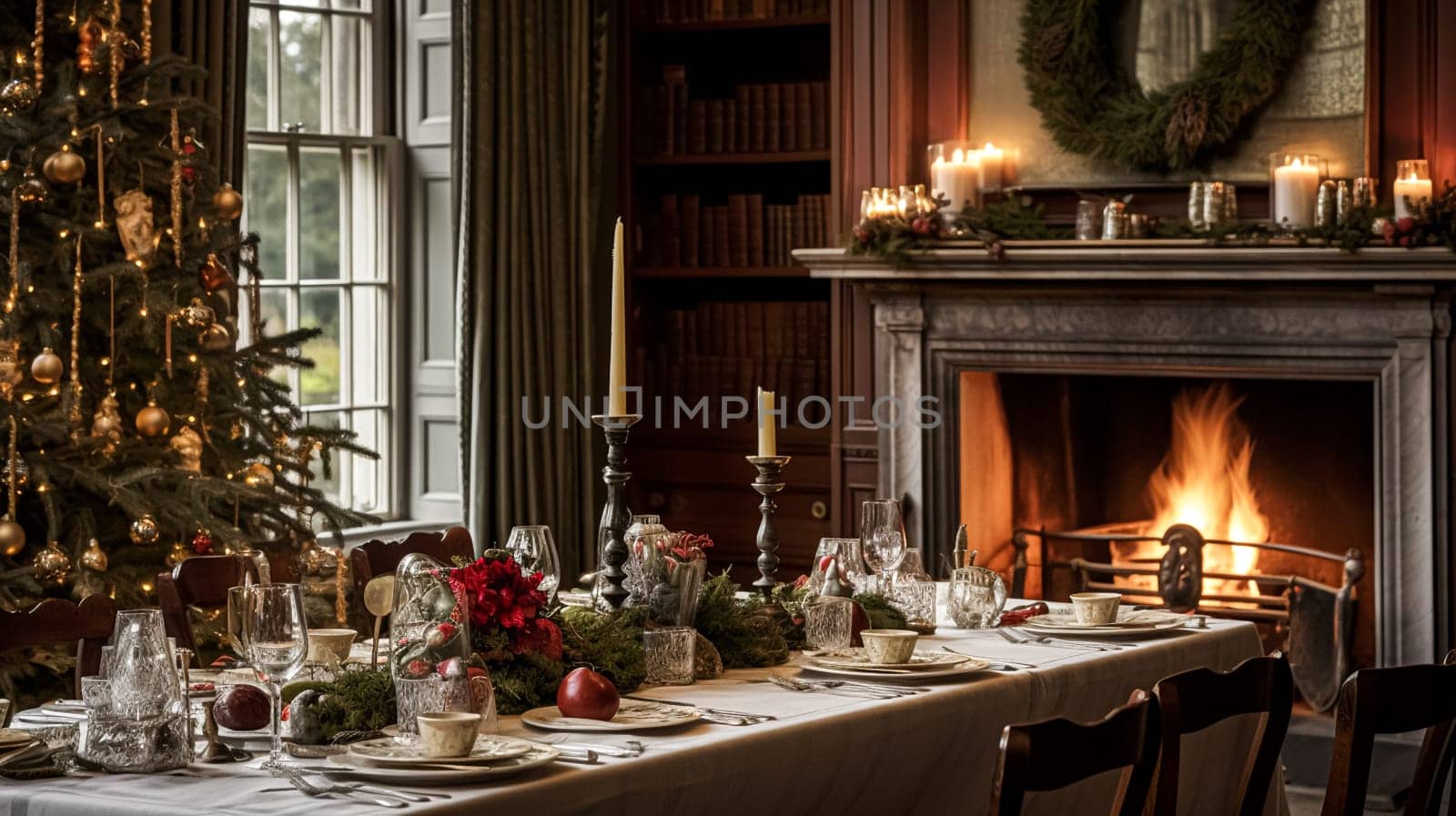 Christmas at the manor, English countryside decoration and festive interior decor