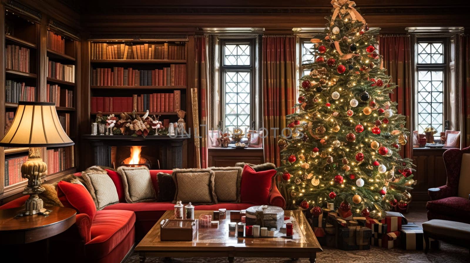 Christmas at the manor, English countryside decoration and festive interior decor