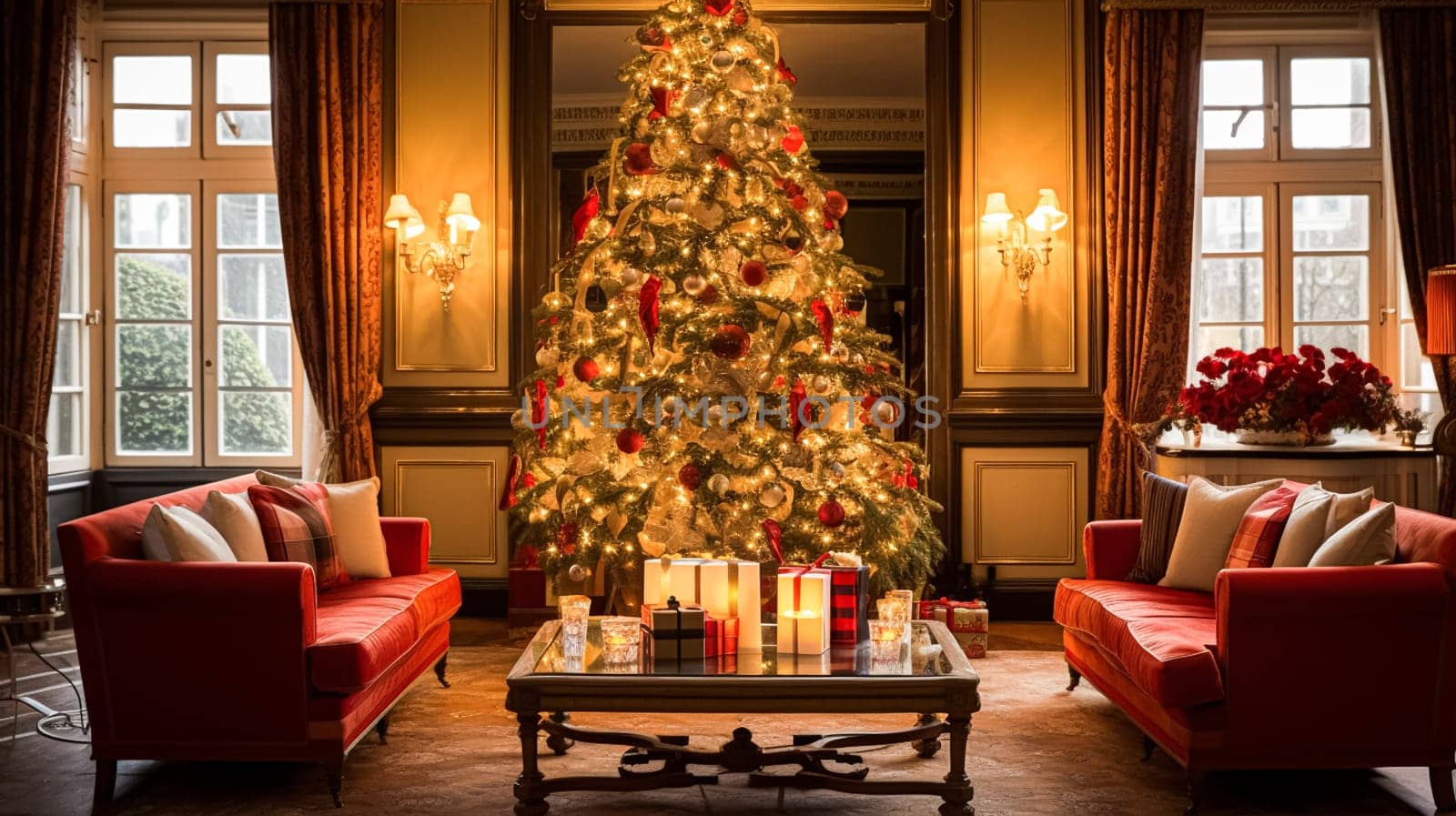 Christmas at the manor, English countryside decoration and festive interior decor