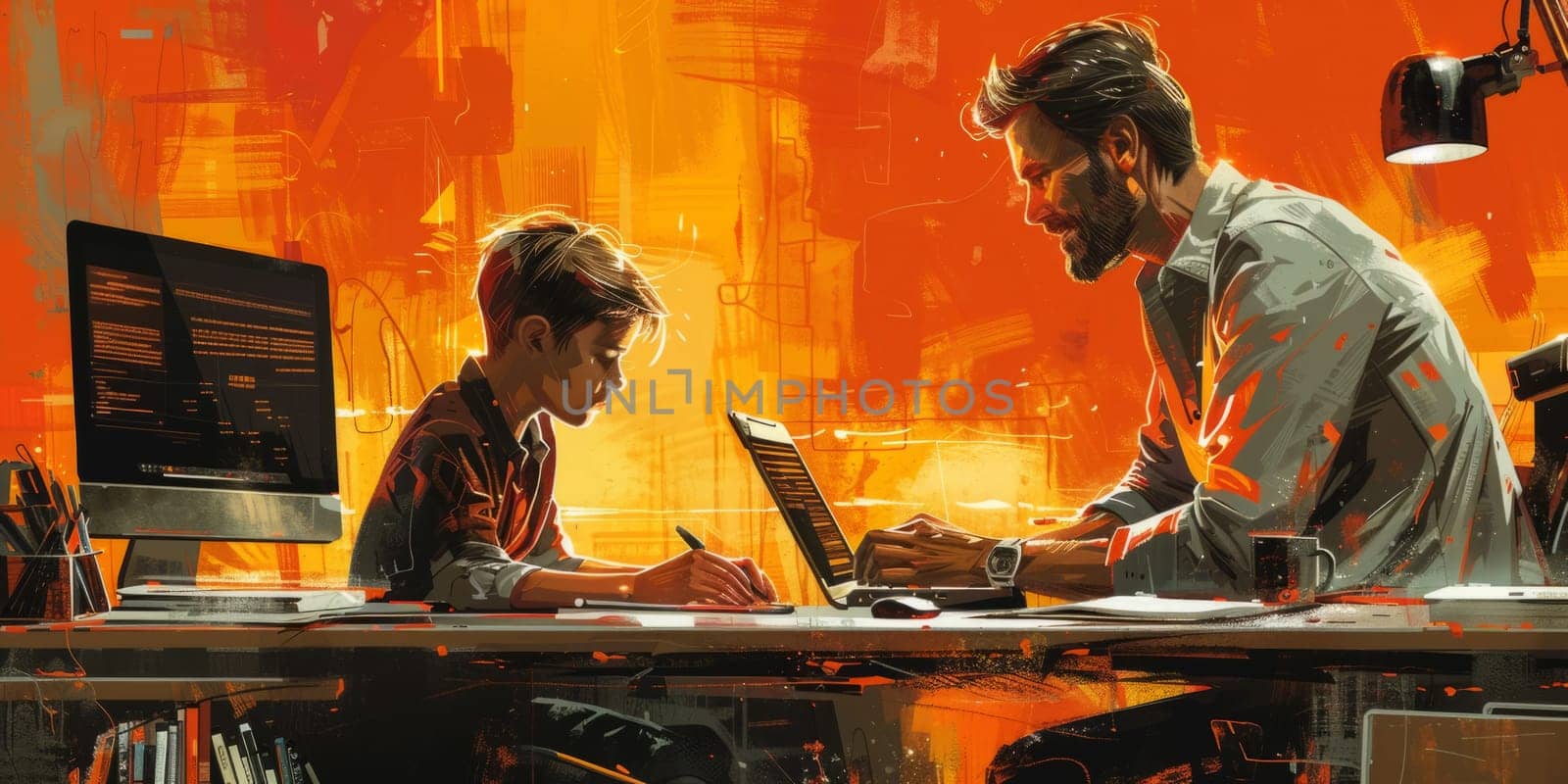 Father and Son Illustration. Happy Father's Day Concept Illustration. by iliris