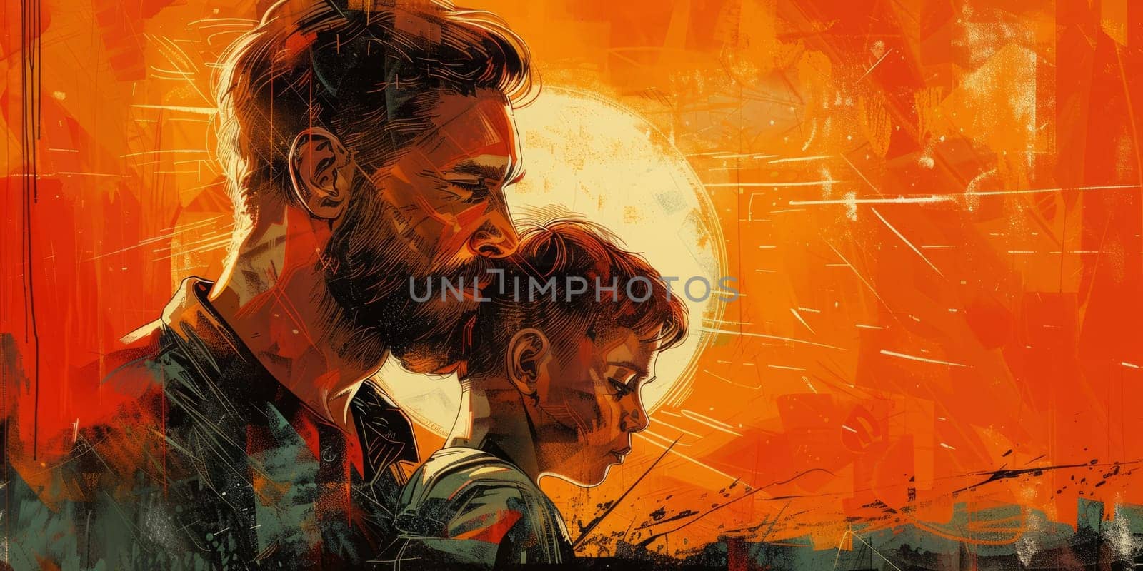 Father and Son Illustration. Happy Father's Day Concept Illustration. Ai generated