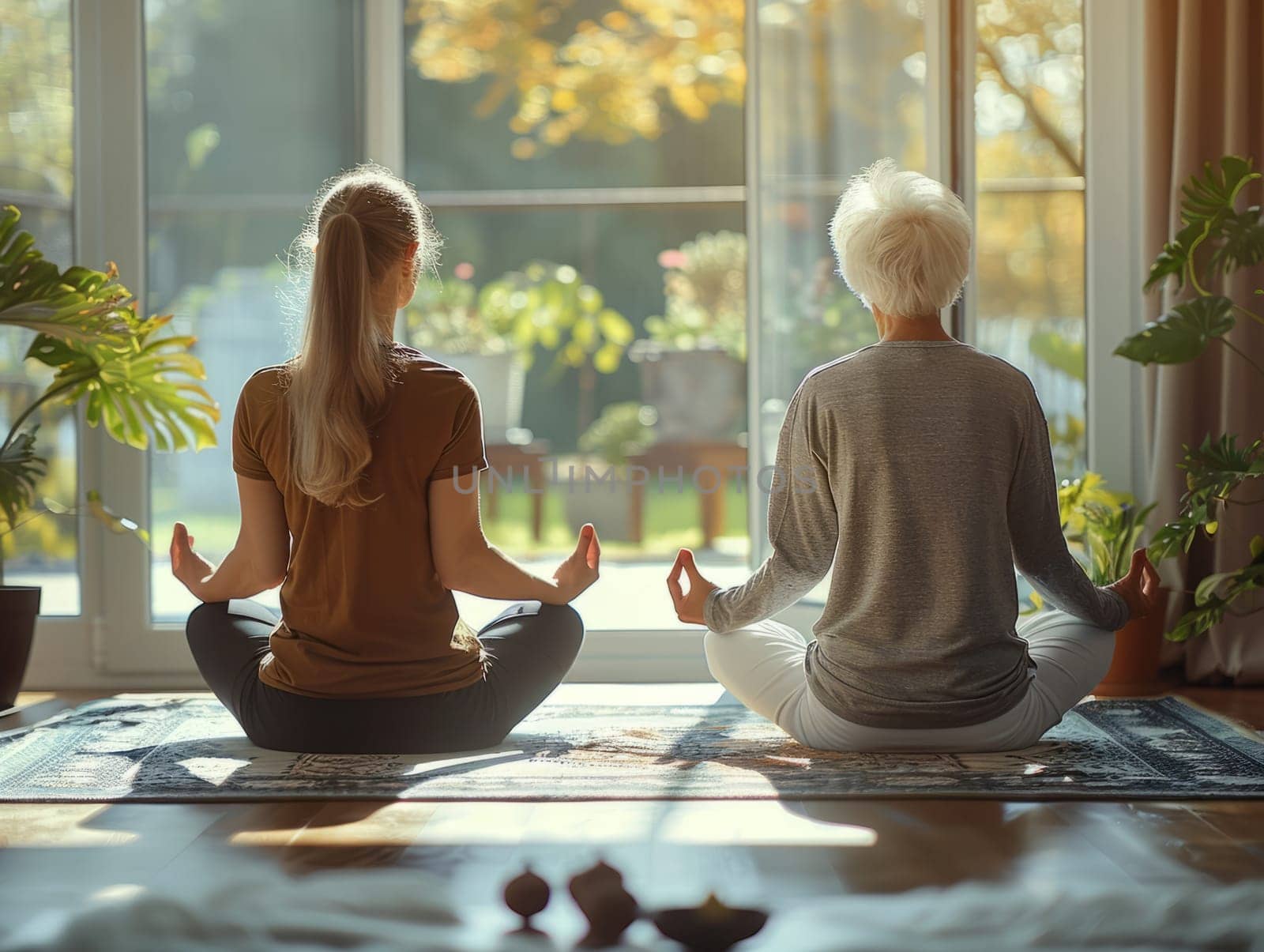 Mature Couple is Practicing Yoga. Happy Healthy People, Wellbeing Concept. by iliris