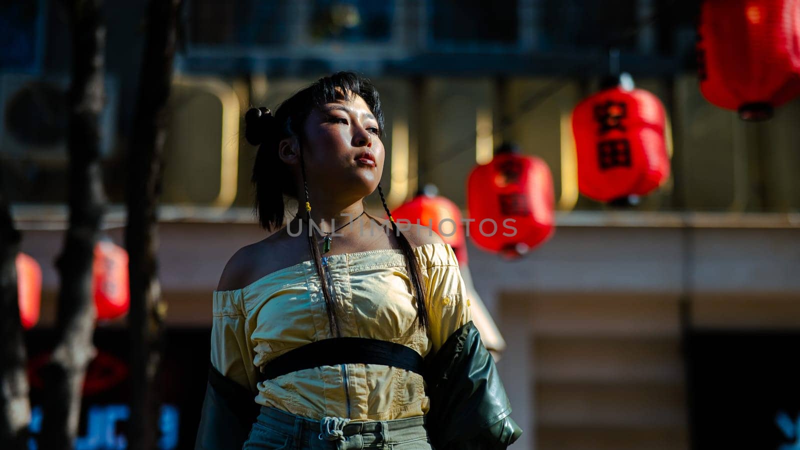 Portrait of an Asian woman against the background of Chinese lanterns. by mrwed54