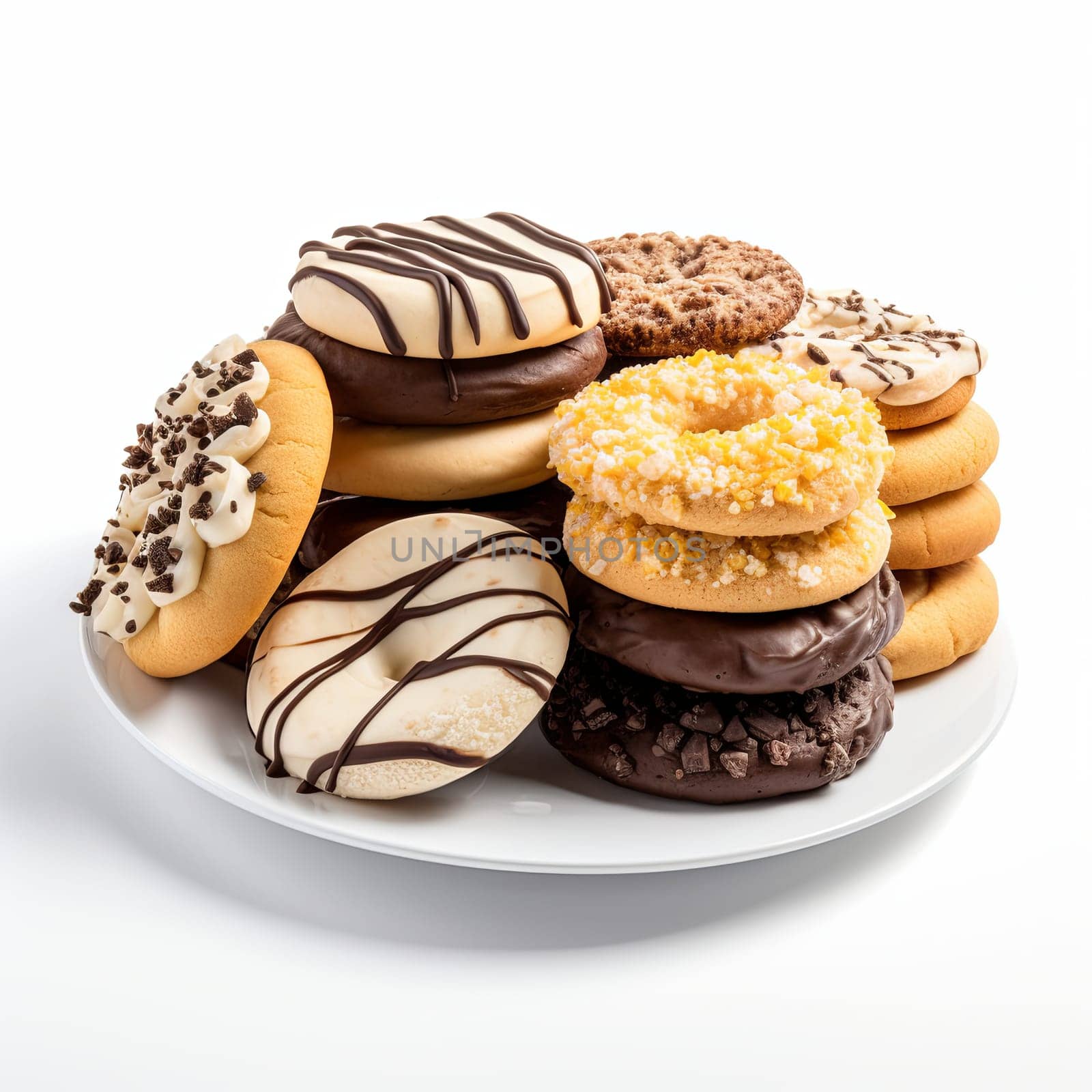 Biscuit Cookies Assortment on a Plate. Cookies on White Background.