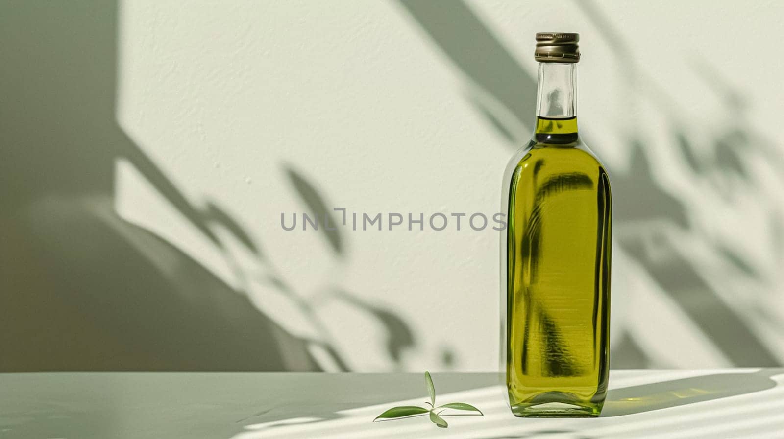 Olive oil bottle ad background with copyspace, vegetable oil commercial produce, food industry and retail concept