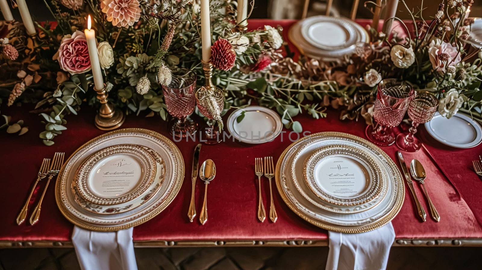 Valentines day tablescape and table decor, romantic table setting with flowers, formal dinner and date, beautiful cutlery and tableware design