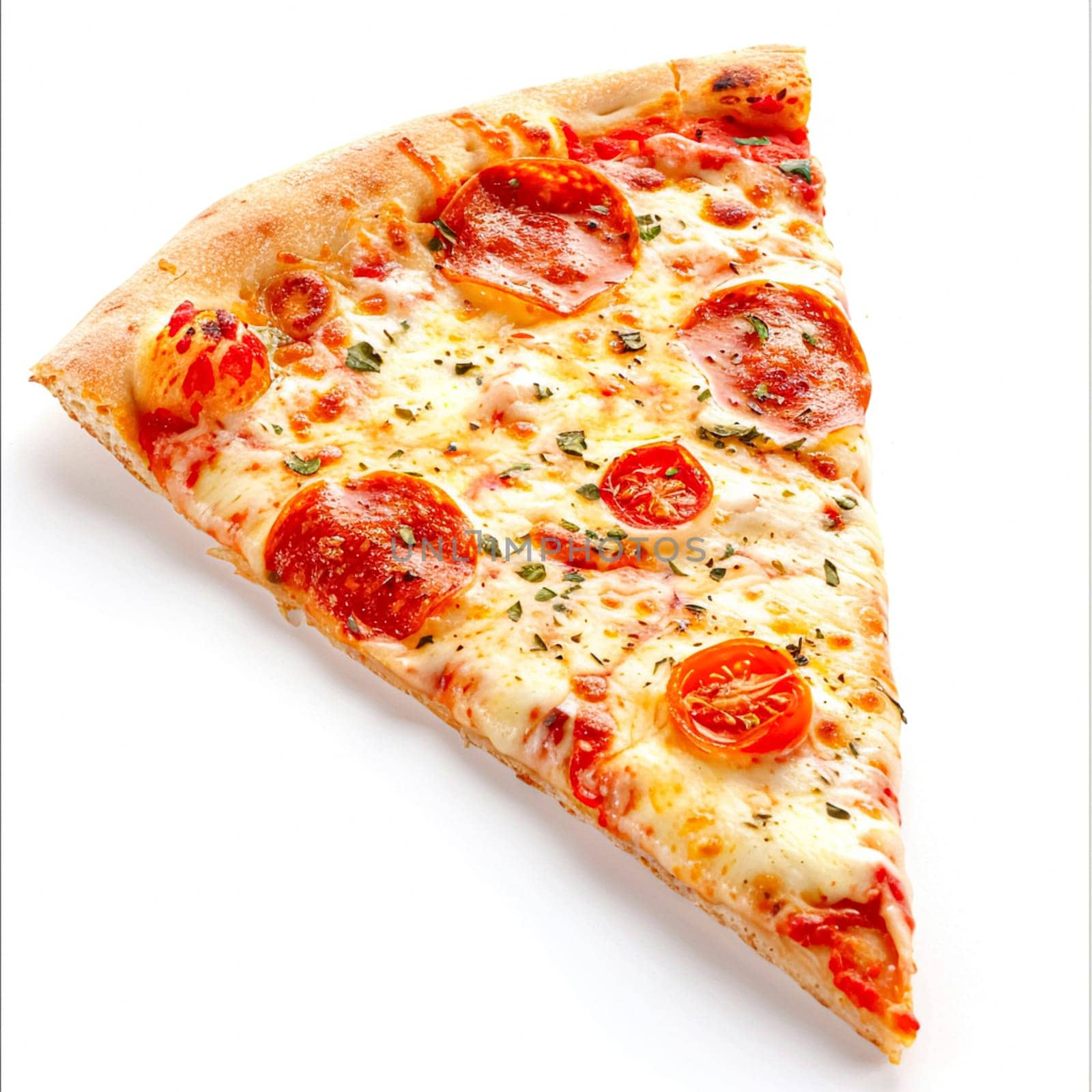 Pizza slice isolated on white background, online delivery from pizzeria, take away and fast food concept