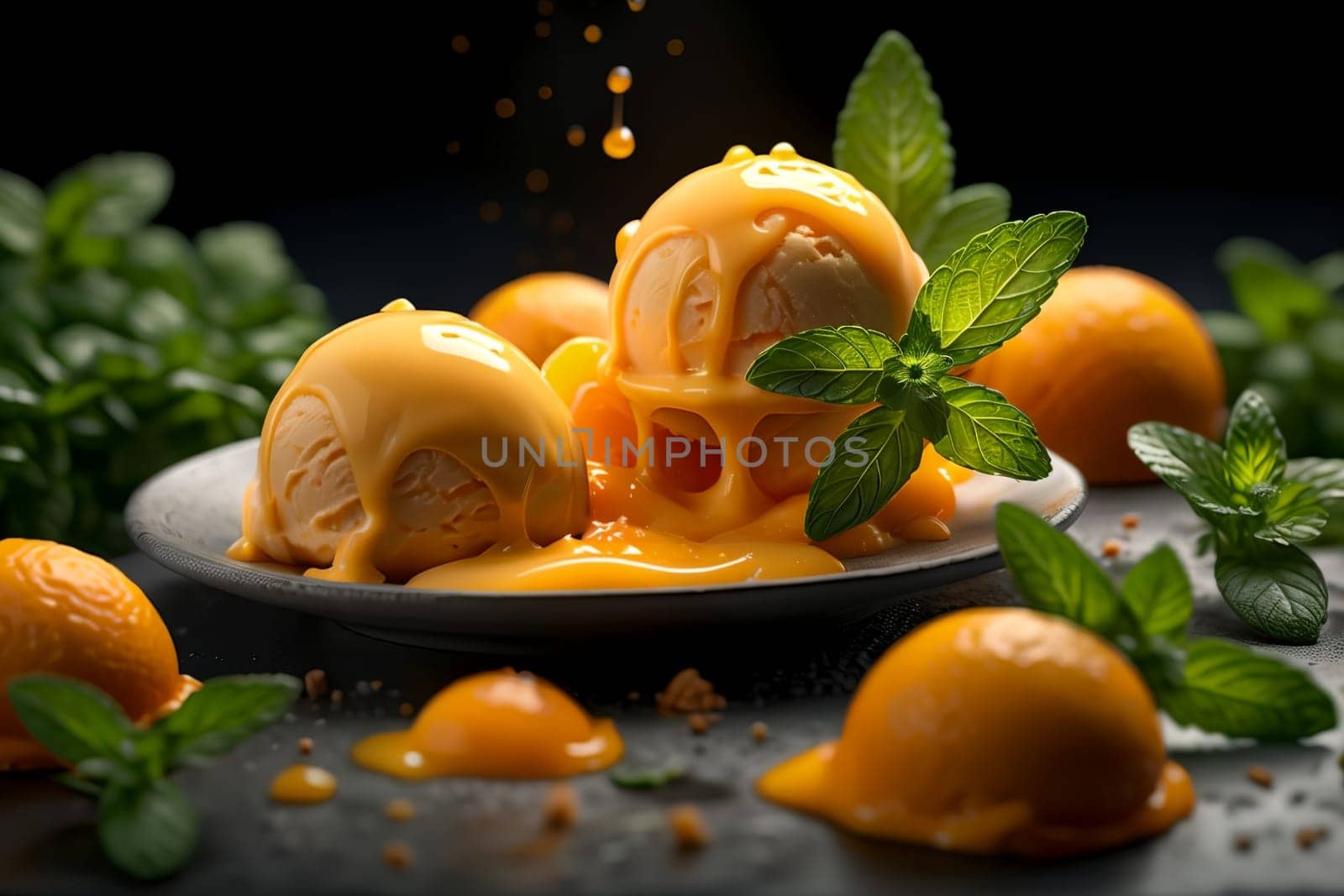 balls of juicy orange ice cream .