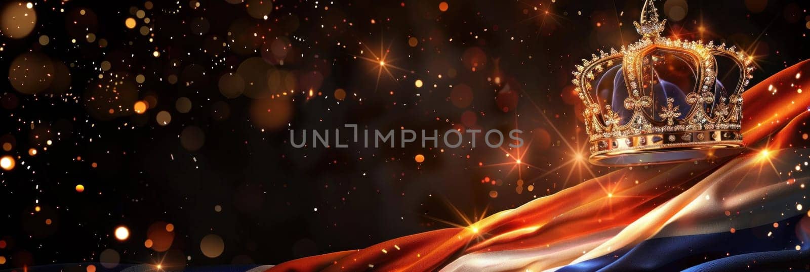 Travel destination stunning netherlands flag with crown and sparkles in background for business or art concept