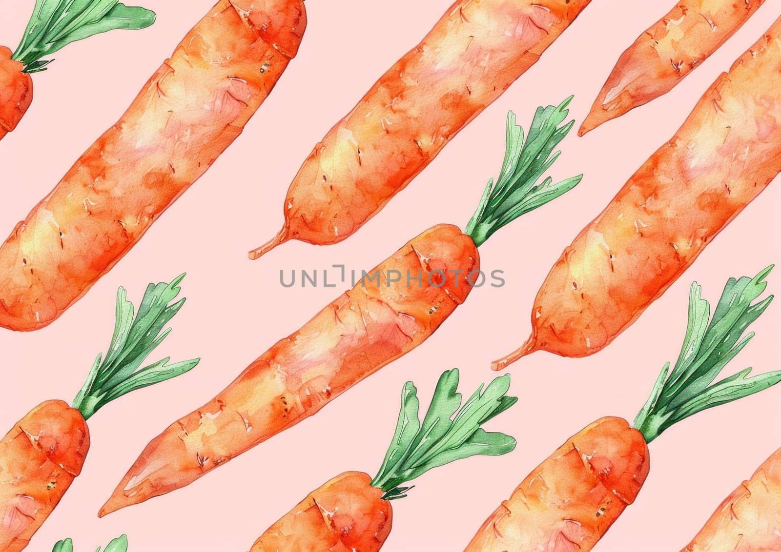 Carrot patch paradise watercolor pattern of fresh vegetables in nature theme for food and home decor market