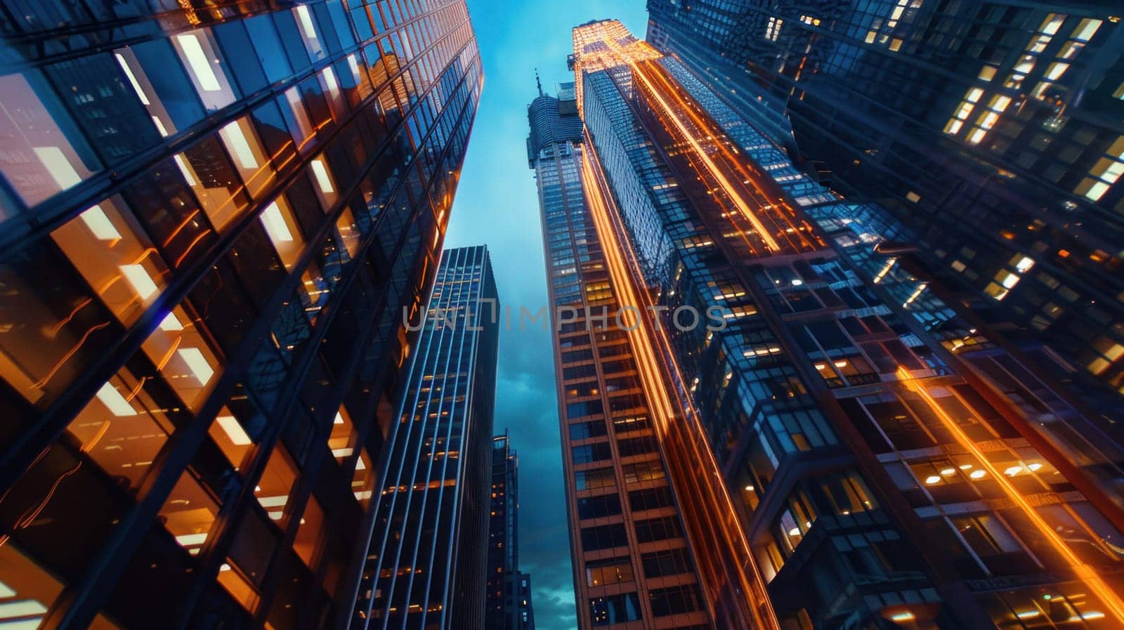 Night view of skyscrapers with illuminated skyline in a vibrant city for travel and business enthusiasts