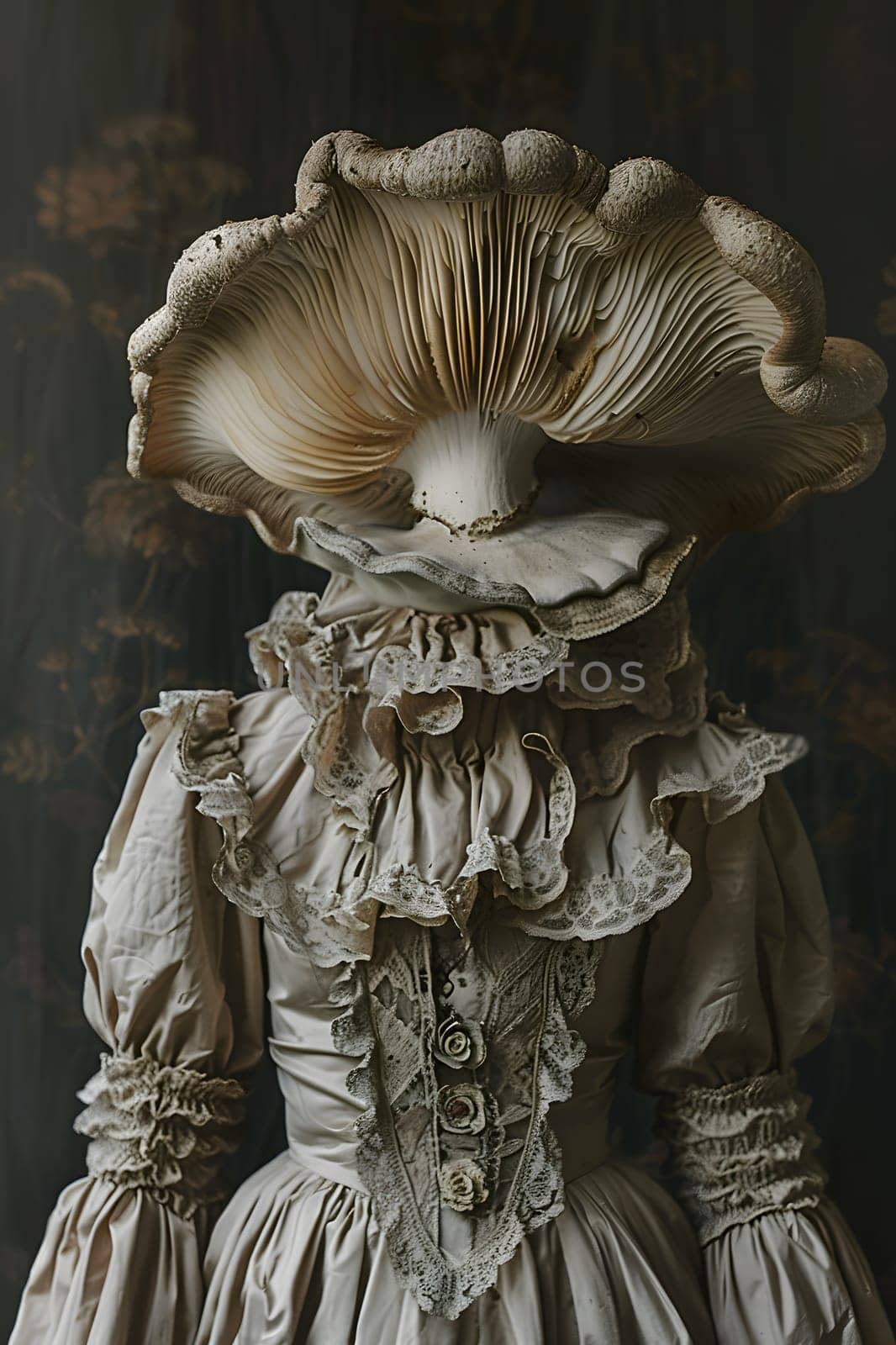 a woman in a dress with a mushroom head by Nadtochiy