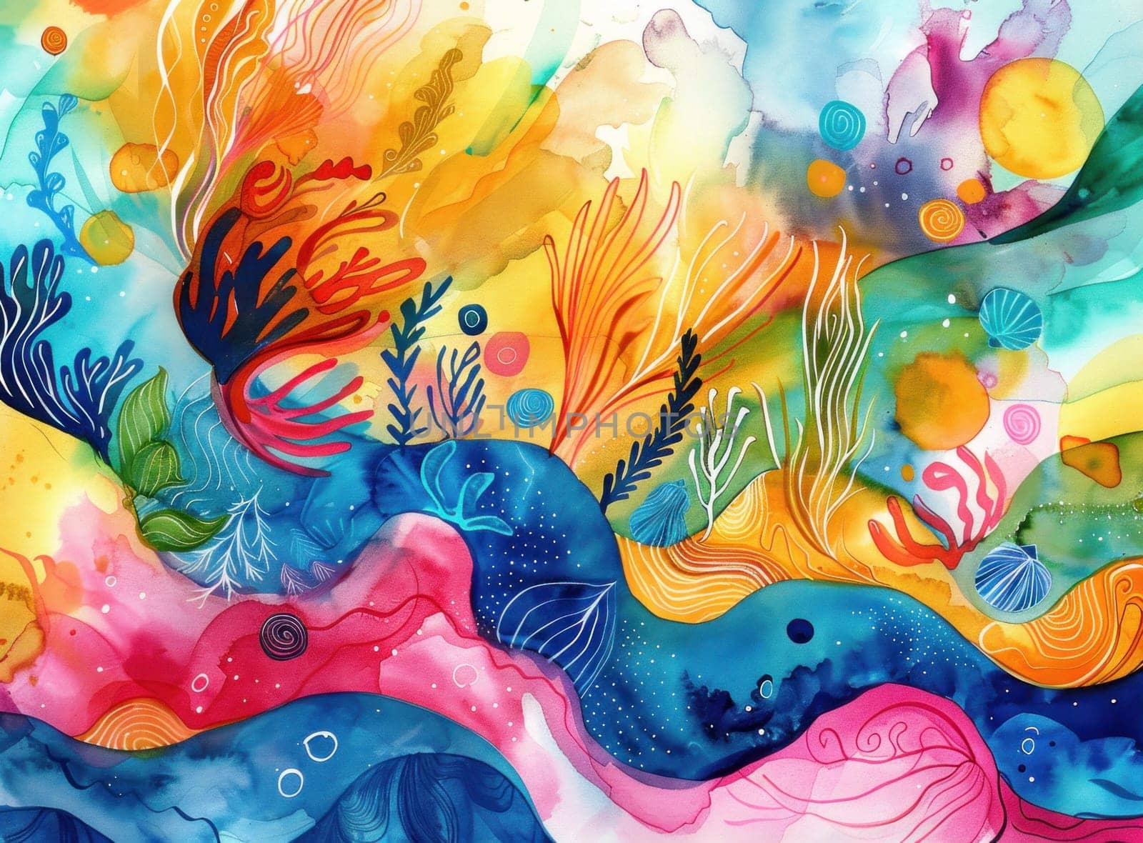 Colorful ocean scene with coral and marine life, inspired by art and travel themes