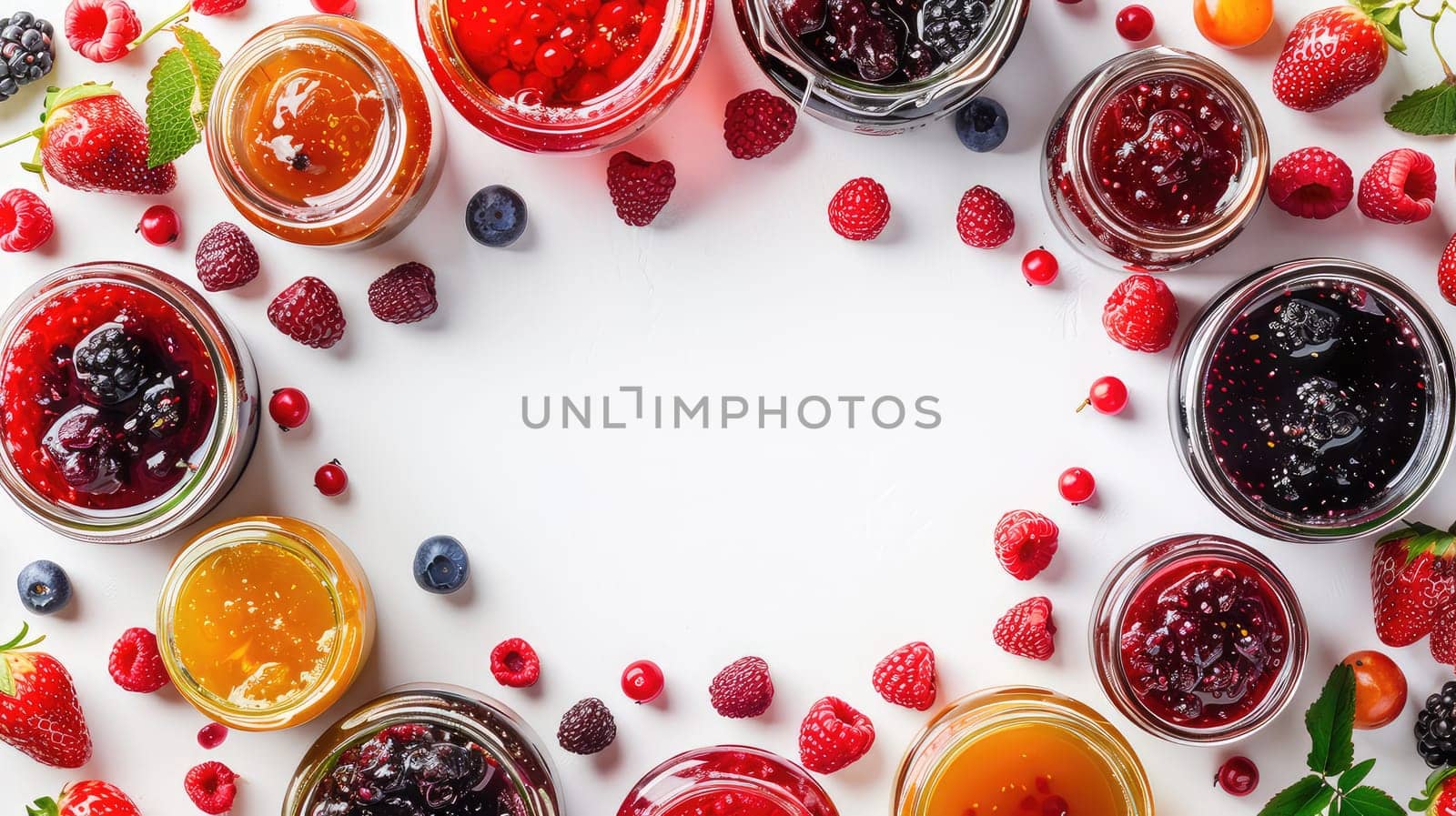 Various jam isolate on a white background. Selective focus. Food.