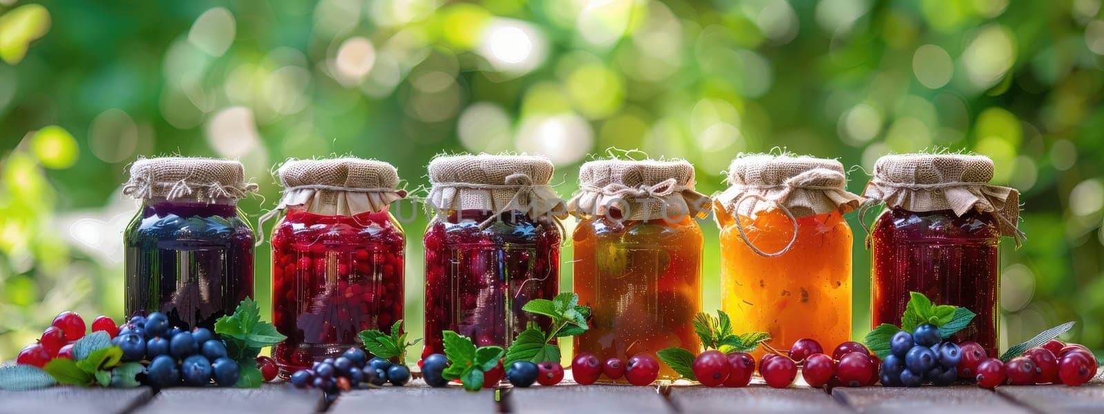 Preserving various jams in jars. Selective focus. Food.