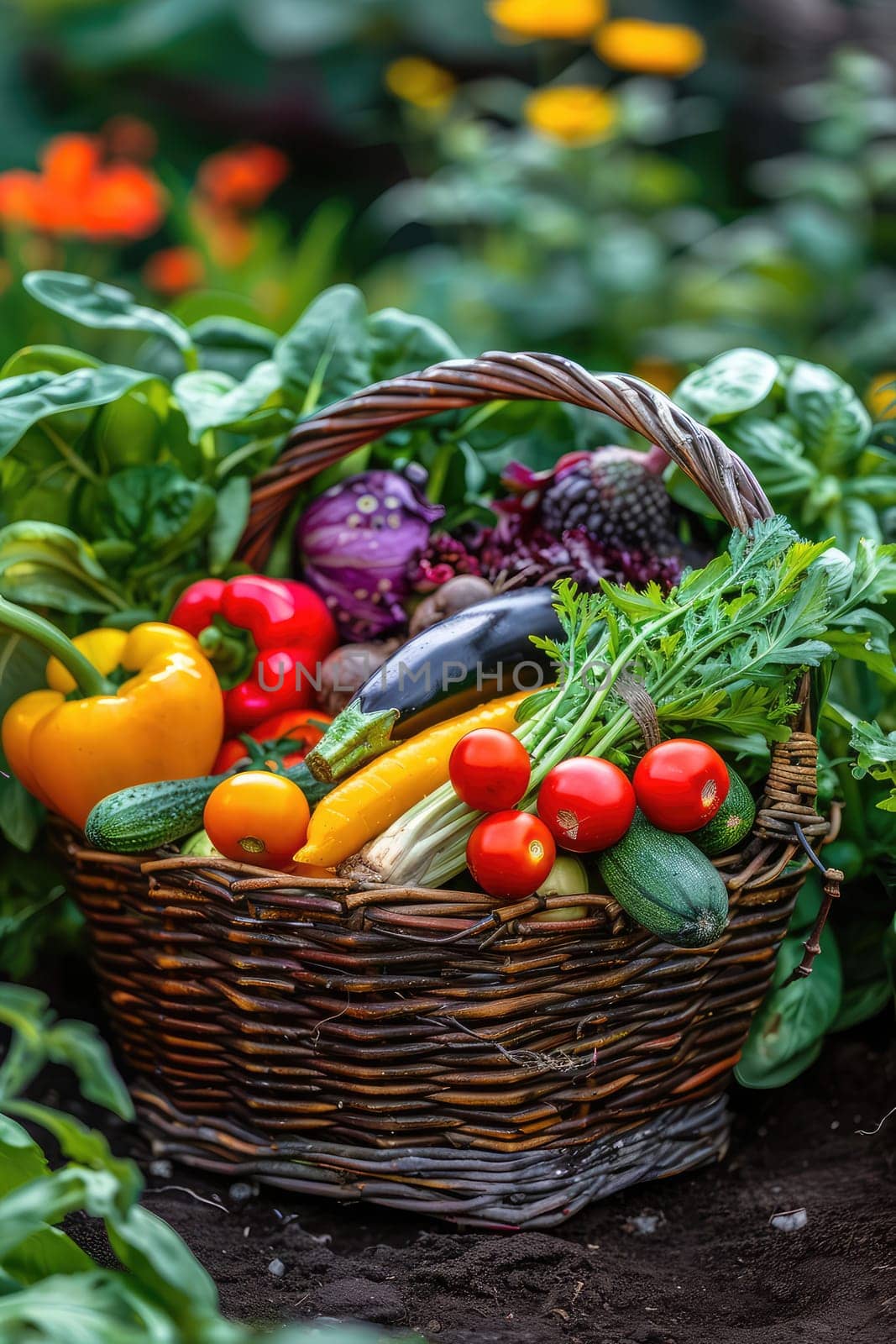 Harvest organic vegetables in the garden. Selective focus. Food.