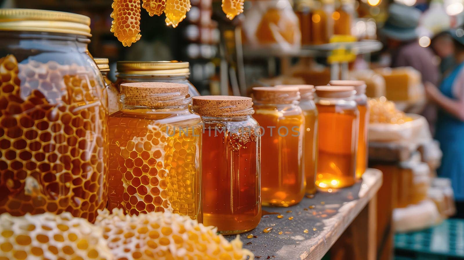 Honey and bee products on the market. Selective focus. food.